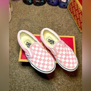 Pink checkered toddler slip on vans